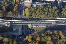 De nieuwe situatie op de Hereweg is vanuit de lucht goed te zien