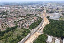 Overzichtsfoto bouwkuip verdiepte ligging richting Oost (deelgebied Zuiderplantsoen)