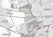 20220216 Afsluiting verbindingsweg en westzijde Vrijheidsplein - kaart Groningen Bereikbaar