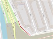 Het Hoornsediep is tussen de fietstunnel en de Maaslaan afgesloten. Afbeelding: OpenStreetMap