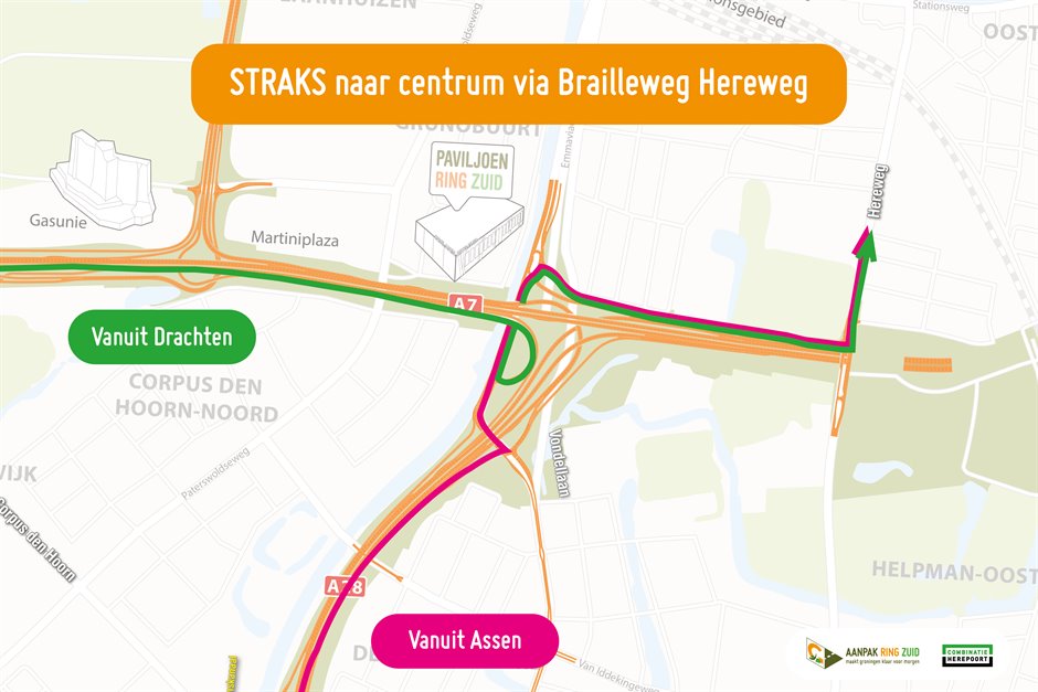 Straks naar centrum via Brailleweg Hereweg