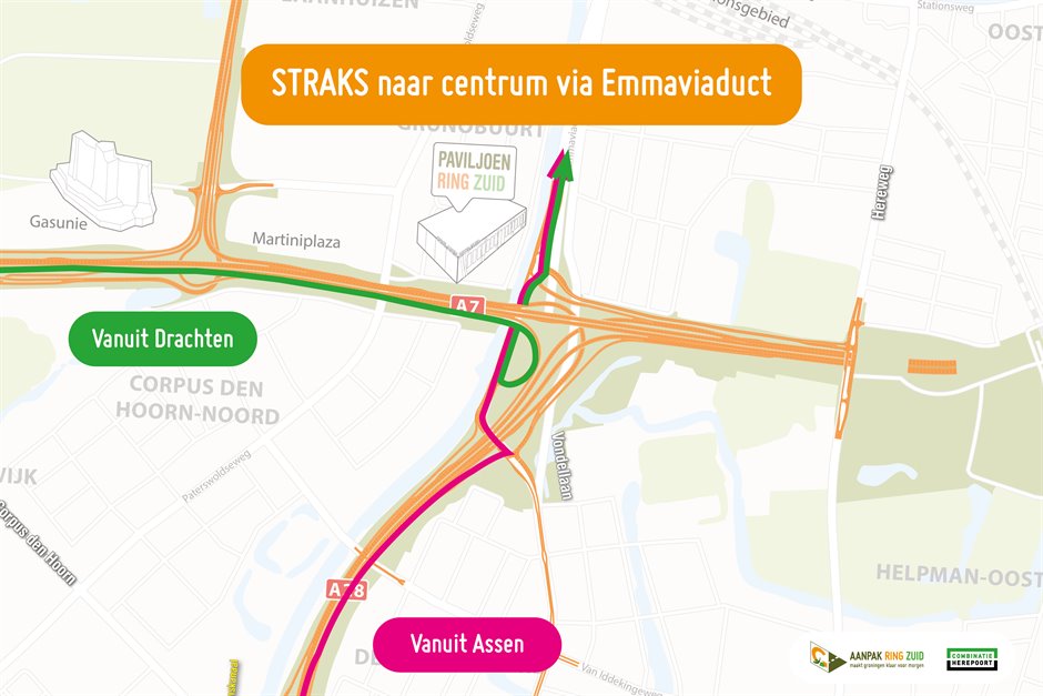 Straks naar centrum via Emmaviaduct