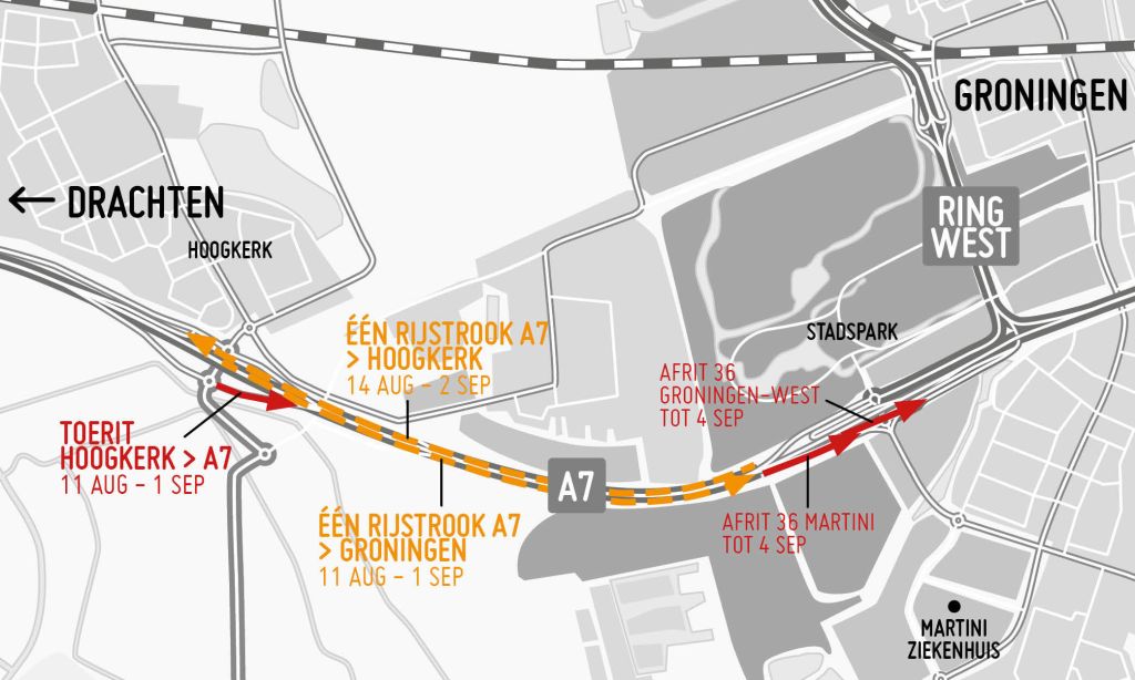 In beide richtingen een rijstrook dicht op A7 tussen Groningen en Hoogkerk Website Aanpakringzuid